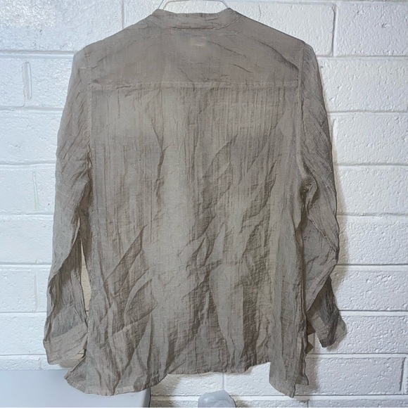 Shimmery Sheer Gold Lightweight Button Up Shirt Women’s Large Elegancia Pockets - Picture 5 of 8